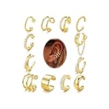 Adramata 12Pcs Ear Cuff para Mujer Pendientes Sin Agujero Hipoalergénicos Pendientes Clip Ajustables Piercing Oreja Falso para Helix Cartílago Chapado en Oro/Plata
