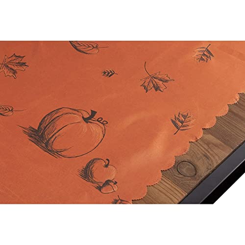 Juvale Scalloped Thanksgiving Themed Fall Tablecloth With Pumpkin And Leave Designs, Copper Orange (84 X 54 In) #TOP4