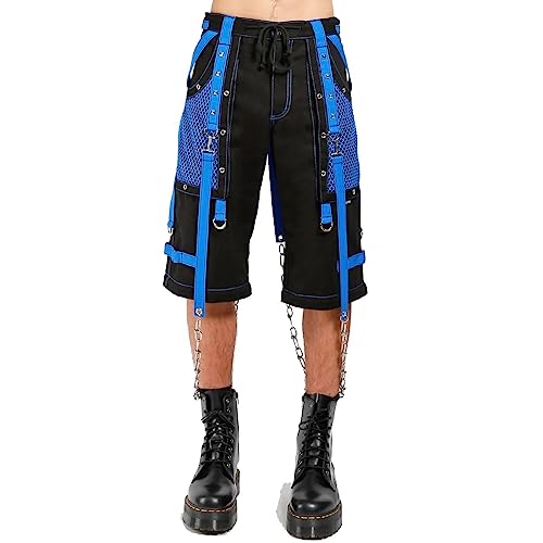 Gothic Bondage Men Pant Alternative Punk Rock Black/Blue Emo Trouser Pant Shorts/USA3