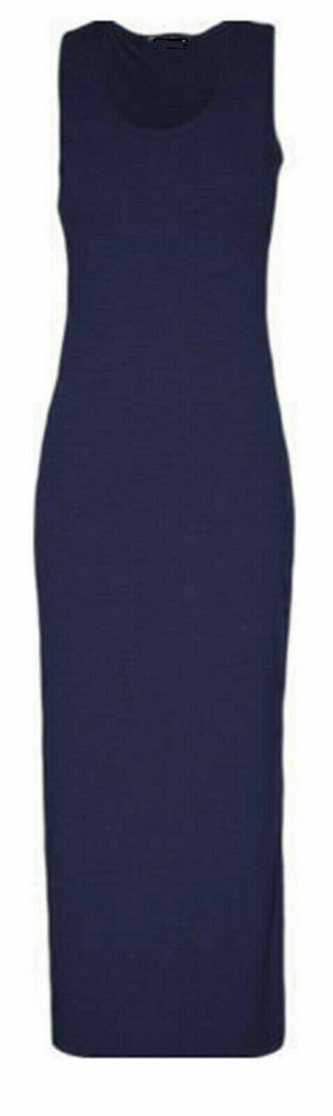 Women's Navy Jersey Long Summer Vest Racer Muscle Back Maxi Dress Plus Size 8-26 (Xxl (20-22), )