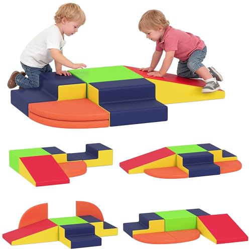AIYAPLAY Juego de 6 Bloques de Espuma para Niños, Bloques de Psicomotricidad con Base Antideslizante, Set de Escalada para Interior, para Escalar y Gatear, Multicolor