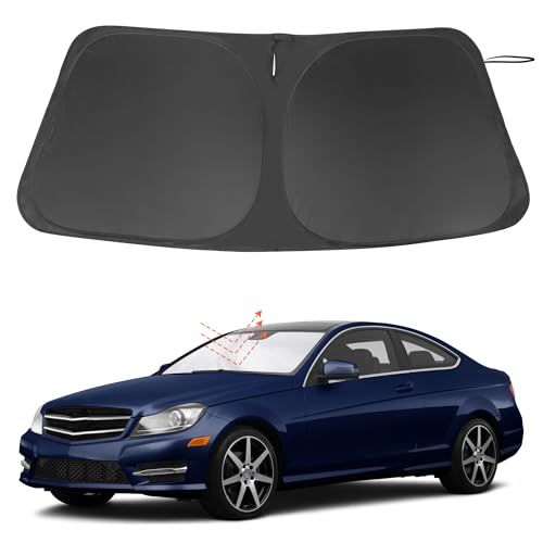 Image of Windshield Sun Shade Custom Fit for 2015-2021 Mercedes Benz C Class W205 C250 C300 C400 Accessories Foldable Sunshade Sun Blocker Protect Car from Sun Rays & Heat Damage Keep Car Cooler