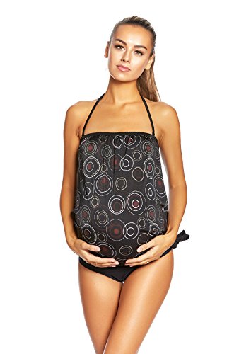 Preisvergleich Produktbild Octopus Attraktiver Schwangerschafts-Badeanzug Umstands-Tankini / Slip / Bandeau / Neckholder / verstellbare Träger f2926 J(1074)-S4(sw) Tankini Schwarz / Braun Bedruckt, Gr. 52