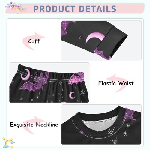 Fustylead Cute Pink and Purple Bats Cotton Pajamas Long Sleeve Sleepwear Lounge Set4