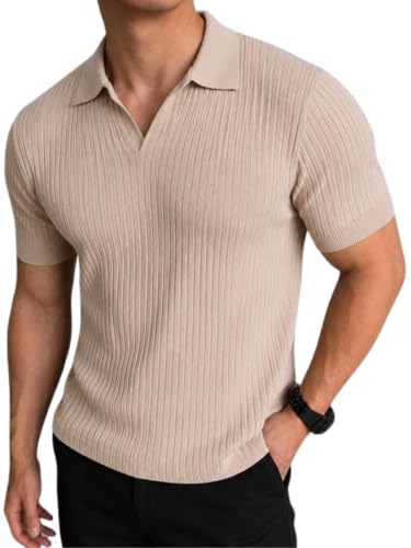 Image of Veirdo Men's Rib Knit Polo T-Shirt in Cotton Fabric, Classic Collar with Modern Fit, Stylish for Casual Wear, Available in Sizes S to 2XL