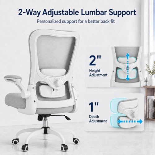 Image of Ergonomic Office Chair for Long Hours, Adjustable Padded Lumbar Support for Lower Back Relief, 330 lb Capacity, Comfortable Computer Desk Chair for Home Office, Work & Study