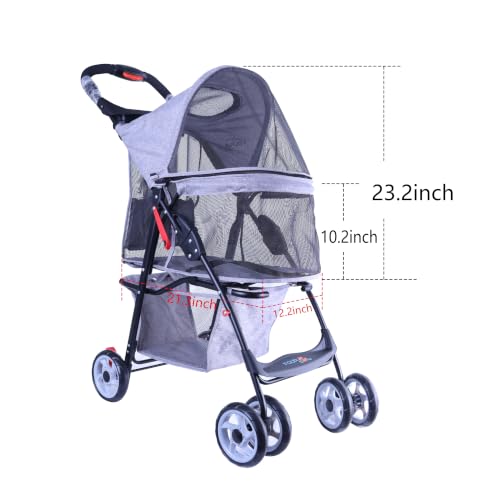 Image of Full-Window pet Stroller 4 Wheels for Cats & Dogs, with Storage Basket,Cup Holder, Travel Puppy /Cats Stroller.Gray