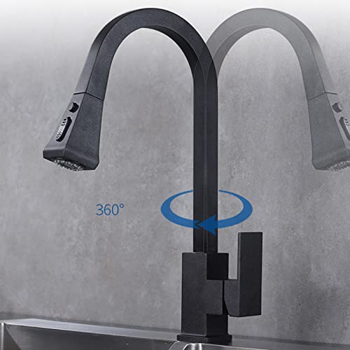 Grifo de cocina extraíble negro con caño giratorio monomando 6