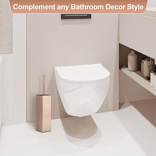 Image of Toilet Brush and Holder Set Rose Gold Freestanding for Bathroom