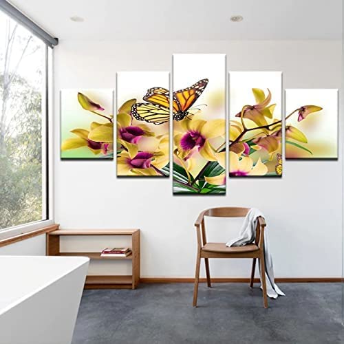 Tableaux sur toile 5 pièces de qualité premium, art mural fleurs et animaux pour salon