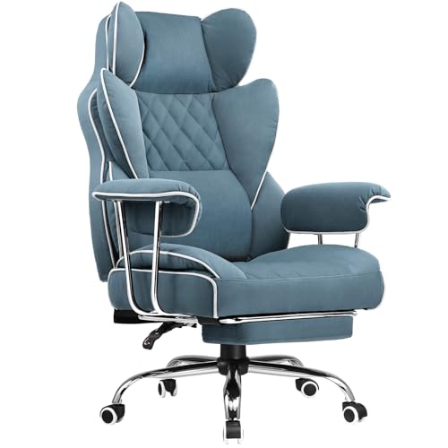 COMHOMA Big and Tall Gaming Chair with Pocket Spring Lumbar Support, Ergonomic Office Chair with Footrest, Executive Desk Chair with Outward Fixed Soft Armrests, Computer Chair with High Back, Blue