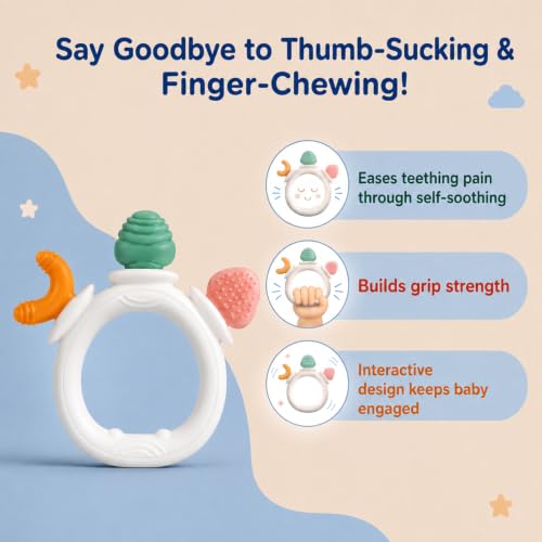 Image of Mee Mee Halo Ring Silicone Baby Teether, BPA Free, Food-Grade Silicone, BIS Certified, Rounded Edges, Freezer & Sterilizer Safe, 4+ Months (White)