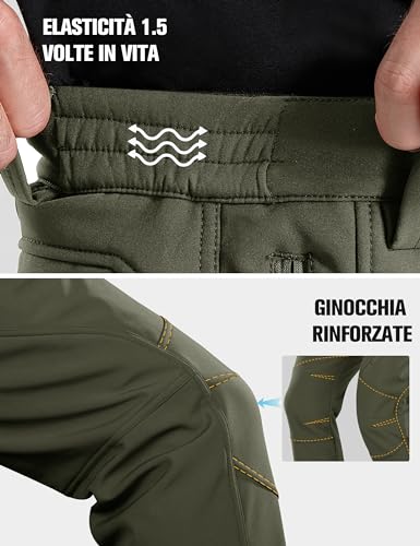 FREE SOLDIER Herren Winter wasserdichte Skihose Jagd Outdoor Hose Winddichte Thermohose Winterhose Softshellhose zum Klettern und Wandern (Armee-grün,48 Lang)
