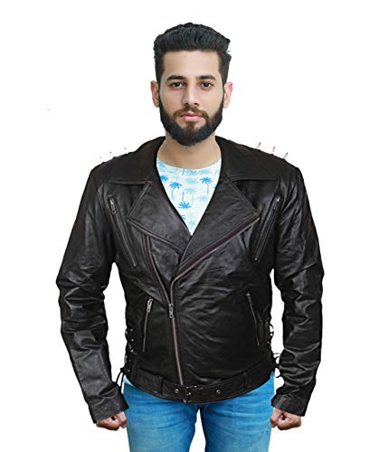 Ghost Rider - Chaqueta de Piel sintética con Pinchos de Metal, Color Negro Negro Negro (Medium -Pecho 102/104 cm