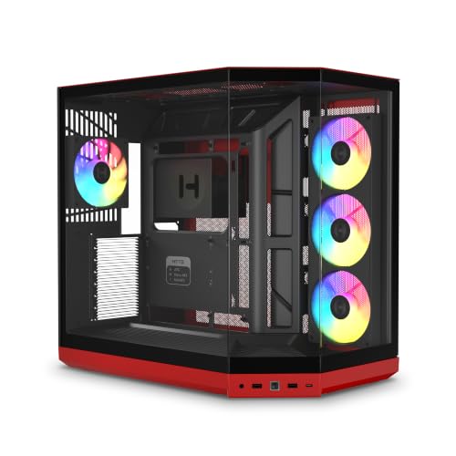 Image of HYTE Y50 RGB Essential Aesthetic Gaming PC Case - 4 aRGB Fans (1x 120mm + 1x 360mm Reverse) - Dual Chamber ATX Desktop Chassis - Rear Connect Motherboard Compatible - Black Cherry (Red)