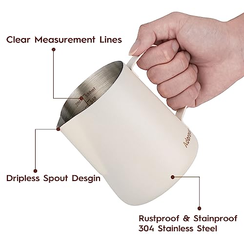 Image of Milk Frothing Pitcher, 600ml /20oz Steaming Pitchers Stainless Steel Milk Coffee Cappuccino Latte Art Barista Steam Pitchers Milk Jug Cup with Decorating Art Pen, Matte White