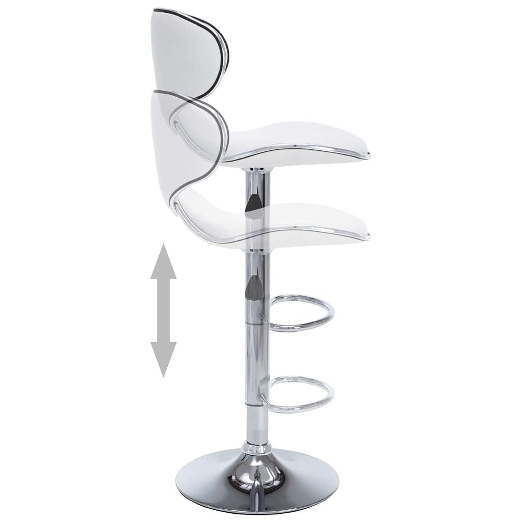 Taboret barowy 2 szt. biała sztuczna skóra, regulacja wysokości i obrotowy, z oparciem podnóżka, 50 x 46 x 87-108 cm, do kuchni, lady kuchennej, wyspy kuchennej, jadalni