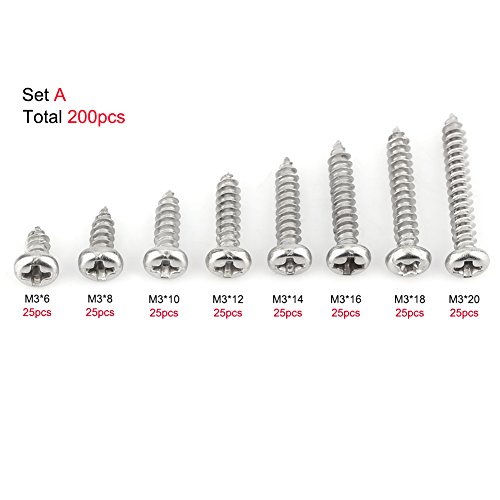 Tornillos autorroscantes de acero inoxidable M3, kit 200 pcs miniatura 2