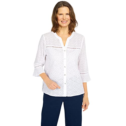 Chemise blanche Alfred Dunner Jean Pool en coton brodé œillet taille S