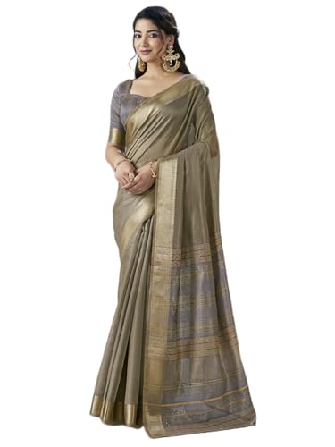 Image of Satrani Women's Shimmer Silk Weaving & Sequins Work Saree with Unstitched Blouse Piece