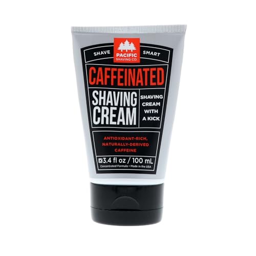 Pacific Shaving Company Caffeinated Shaving Cream - Shea Butter + Spearmint Antioxidant Shaving Cream with Caffeine - Clean Formula for Hydrating, Redness Reducing + Irritation-Free Shave (3.4 Oz)
