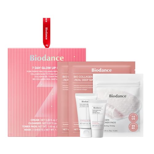 BIODANCE 7 Day Glow Up Kit: Holiday Collagen Gift Set for Glass-Skin, Christmas Gift, Stocking Stuffers for teen girls, Korean Skincare with Mask to Foam Cleanser, Toner Pads, Moisturizer, Gel Masks