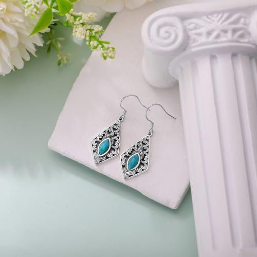 Boucles d'oreilles turquoise argent 925 anti-allergie pendantes légères - 5