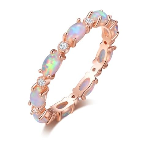 Angol Opal Ring for Women Rose Gold Plated 925 Sterling Silver Opal Engagement Wedding Promise Rings Jewelry Gifts for Her (9, Rose Gold，White Opal) Cover