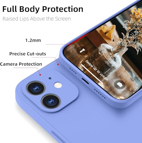Image of DIZORO Square Candy Liquid Silicone iPhone Case Cover for iPhone 12, All Cube Series with Microfiber Lining Compatible iPhone 12 (6.1 inch) (Purple)