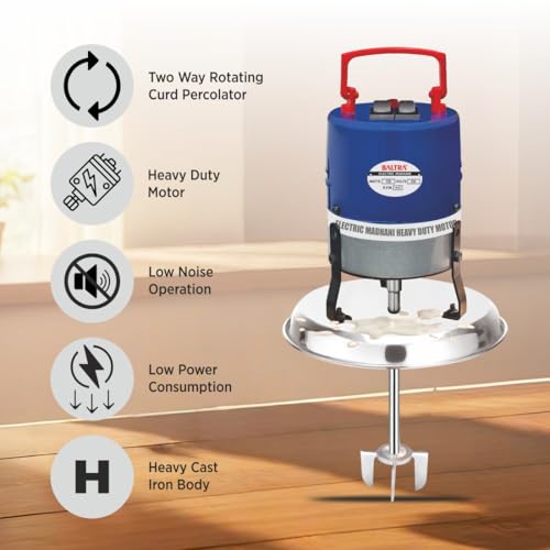 Image of BALTRA Electric Madhani Machine, Blue, Madhani (SS Plate) | Two Way Rotating Curd Percolator, 125 W Hand Blender, For Churning Lassi, Butter & Buttermilk, Durable & Easy to Clean