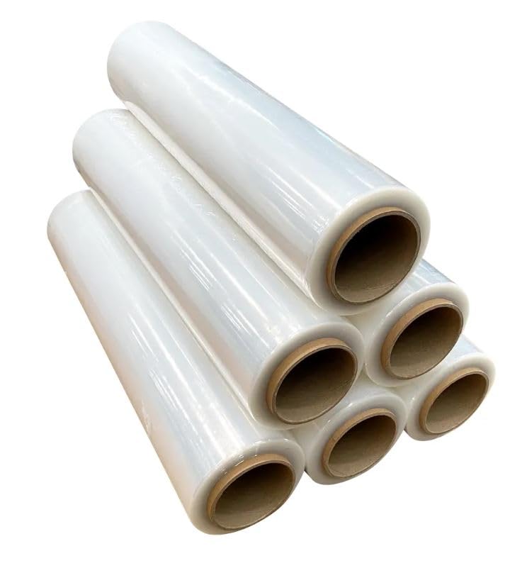 Film Transparente para Embalar | 50cm de Ancho x 200 Metros de Longitud | Rollo de Film para Embalaje Industrial y Paletizar, Plástico de Alta Elasticidad y Resistencia. (6 UNIDADES)