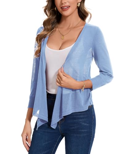 Image of MINTLIMIT Women's Tie Front Cardigan Casual 3 /4 Sleeve Bolero Shrug Knotted Lightweight Sheer Shrug Cardigan Sweater Top