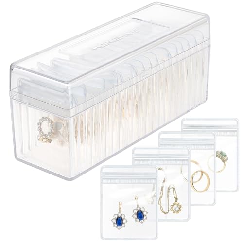 Acrylic Jewelry Box Organizer, Clear Jewelry Organizer and Storage with 20 Portable Anti Tarnish Jewelry bags, Travel Jewelry Case for Earrings/Rings/Necklaces Gifts for Women Girls, Clear