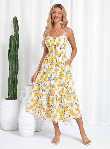 Image of GRACE KARIN 2026 Women's Spaghetti Vacation Sundress Summer Beach Flowy Boho Floral Maxi Dresses with Pockets