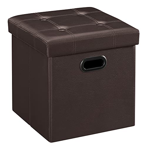 SONGMICS MAZIE Collection - 15 Inches Ottoman with Storage, Footstool, Storage Ottoman with Metal Grommet Handles, Load 660 lb, for Dorm, Living Room, Bedroom, Synthetic Leather, Brown ULSF3