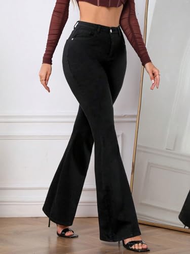 Image of Women Bellbottom Black Denim High Waist Jeans | Regular Fit Jeans for Women | Jeans Pant for Women