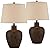 Regency Hill Glenn Farmhouse Rustic Southwestern Natural Cottage Table Lamps 27" Tall Set of 2 Dark Terra Cotta Tapered Fabric Drum Shade Decor for Living Room Bedroom House Bedside Nightstand