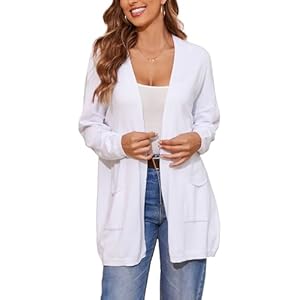 Women's 100% Cotton Lightweight Open Front Cardigans with Pockets Oversized Knit Casual Sweaters Outwear White Large