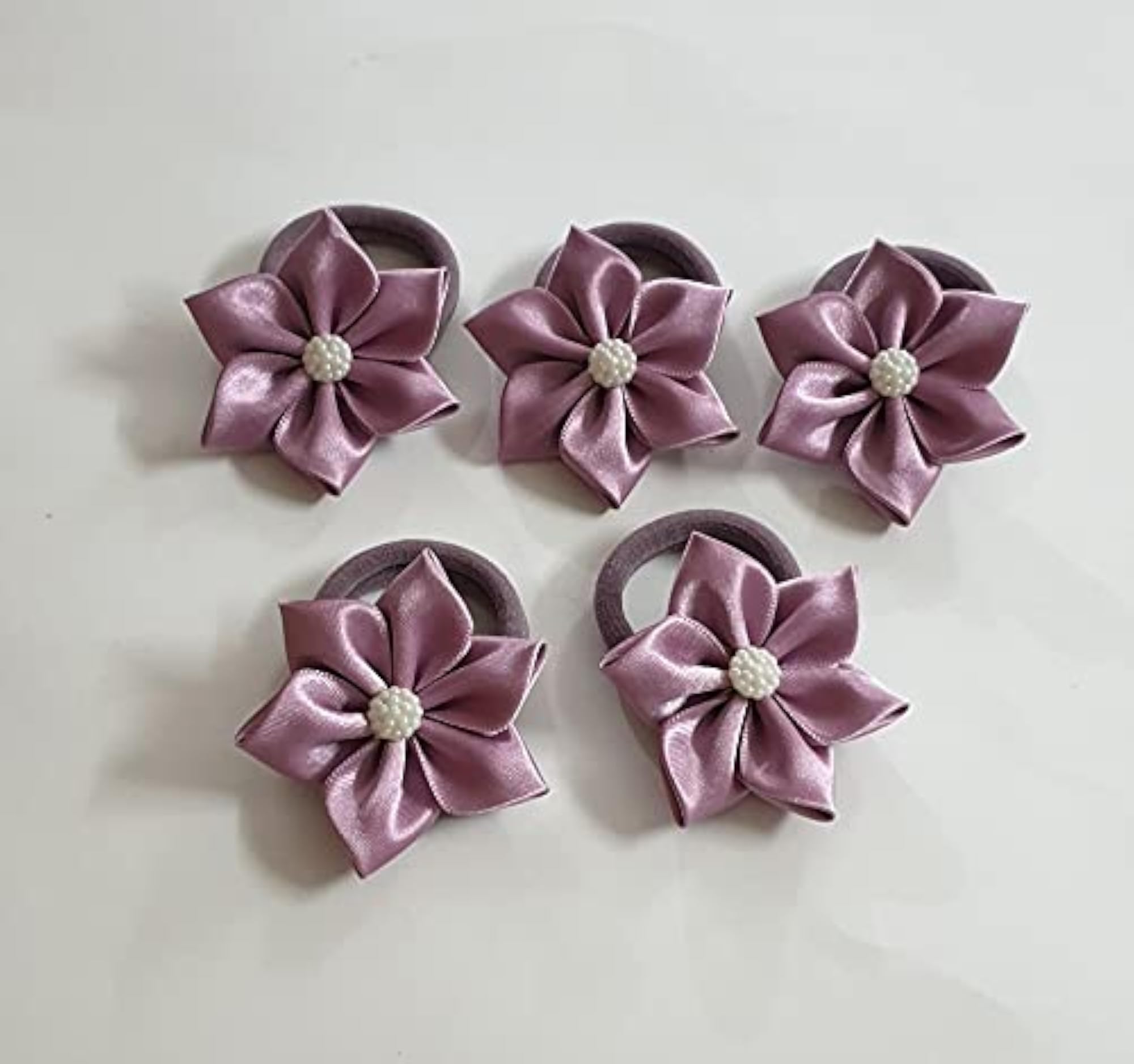5pc Onion Colour Flower Ponytail Band Set for Girls