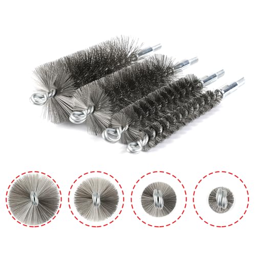 Image of 50 Inch Pipe Cleaning Brush Set with Stainless Steel Bristles | Wire Brush With 4 Flexible Rods, Stainless Steel Pipe Brush 4pcs For Auto Parts, Bottles, Tubes. (3 /5, 1, 1 3 /5, 2 Inch )