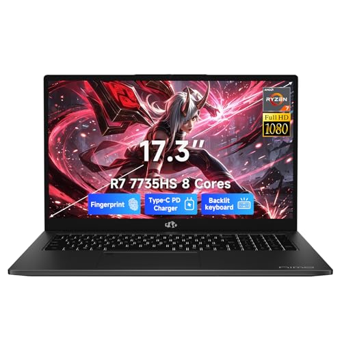 Image of NIMO 17.3 inch Gaming Laptop, AMD Ryzen 7 7735HS(8C /16T) 16GB DDR5 1TB SSD, Radeon 680M Graphics, Backlit Keyboard Fingerprint, Win 11 100W PD, 180 FHD IPS Display, Computer for Gamers Creators
