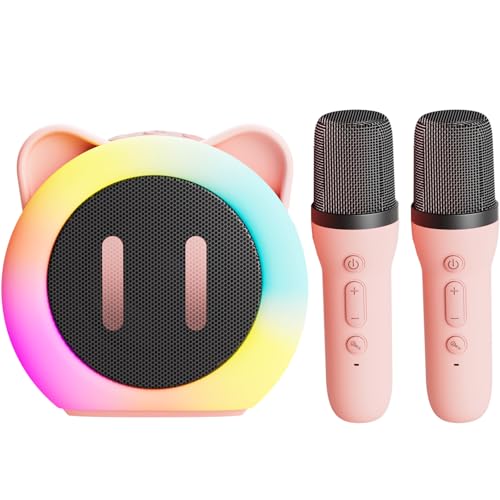 Karaoke Enfant, Enceinte Karaoke 2 Micro sans Fil, Cadeau Fille 3 4 5 6 7 8 9 10 11 12 Ans, Micro Karaoke avec Éclairage LED Amusant et Haut Parleur Intégré