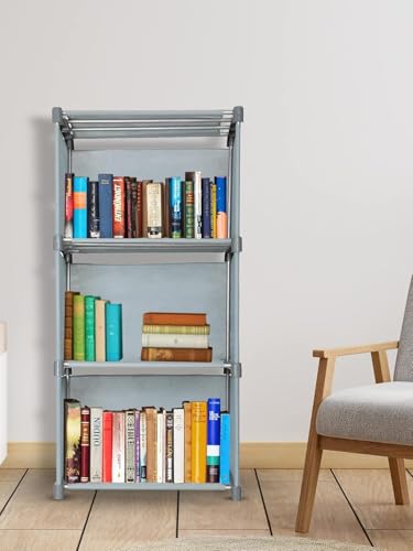 Image of GIRJA 4 Layer Multipurpose Foldable Open Bookshelf Storage Shelf for Study Room Home Office Plastic Semi-Open Book Shelf