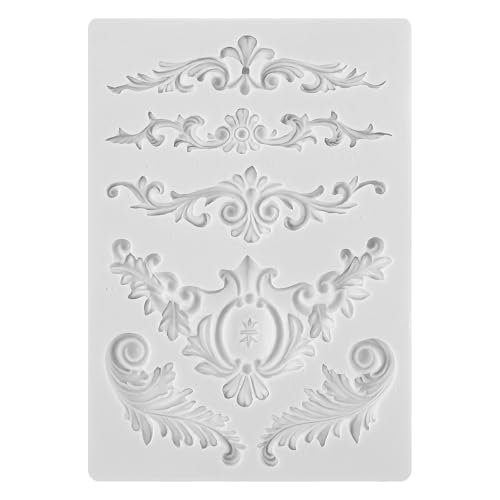 Baroque Style Curlicues Scroll Lace Emboss Border Relief Flower Lace Filigree Sculpted Decoration Scrollworks Silicone Mold for Fondant Sugar Craft Cake Baking DIY Soap Polymer Clay Plaster