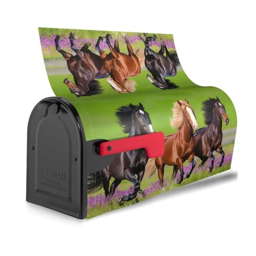 Image of Dujiea Horses Running Mailbox Wraps - Waterproof Magnetic Post Box Cover, Large Size 25.5 inch L x 21 inch W - Garden Yard Outside Farmhouse Home Decor