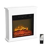 ROVSUN 25'' Electric Fireplace with Mantel, Freestanding Heater with Remote, Timer, 6 Realistic Flame & Adjustable Temperature for Home Bedroom Living Room Indoor, 1400W