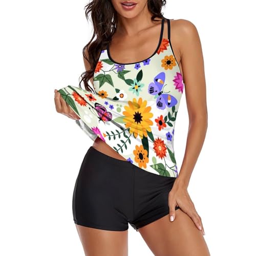 Ensemble bikini tankini fleurs de papillon pour masquer le ventre
