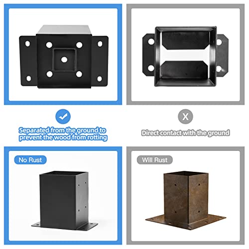 4×4 Post Base 6 Pcs, (Inner Size 3.6x3.6) Post Brackets, Heavy Duty Black Metal Powder-Coated Post Anchor Outdoor Framing Module Fit for Support Deck Base Plate Pergola Brackets Fence Kit… - Thumbnail 4