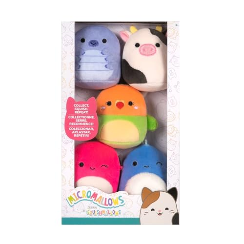 Squishmallows Micromallows SQMM0177 5er Pack, superweiche Mini, 6,5 cm Plüschfiguren (Tew, Marigold, Plath, Brody, Lasla)