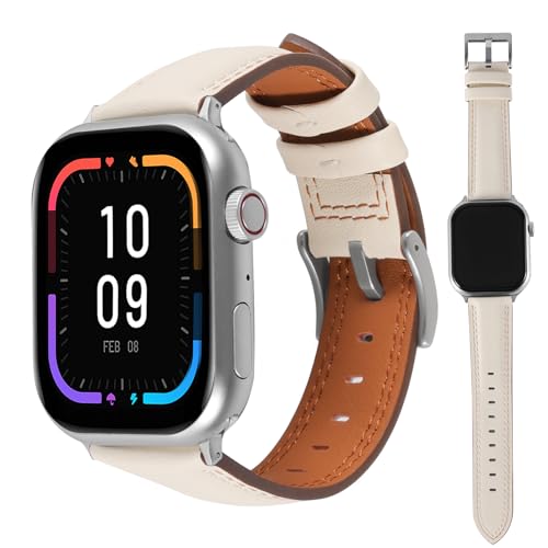 Image of Soft Genuine Leather Band for Apple Watch 49mm 46mm 45mm 44mm 42mm 38mm- Women /Men Vintage Retro Replacement Wristband Strap with Metal Buckle for iWatch Ultra 3 /2 /SE /Series 11 /10 /9 /8 /7 /6 /5 /4 /3 /2 /1